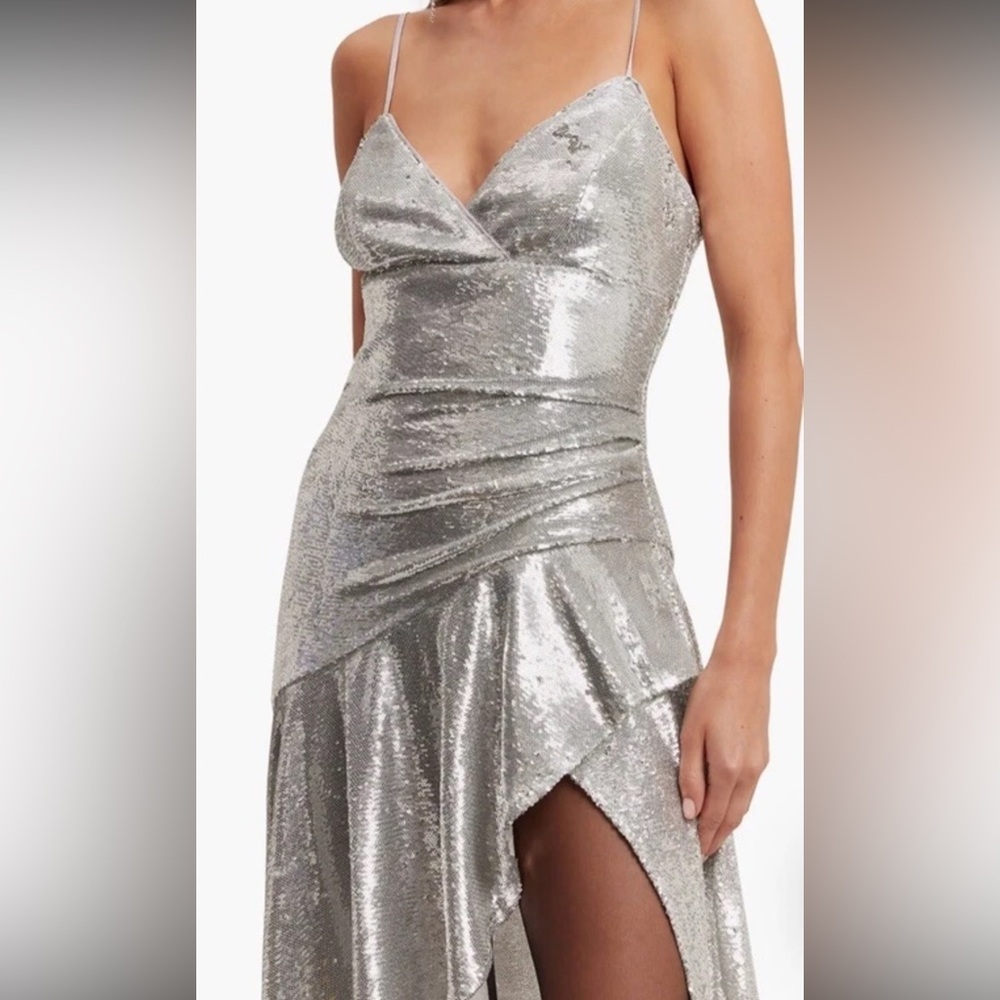 Bardot Silver Asymmetrical Ruched Slip Dress